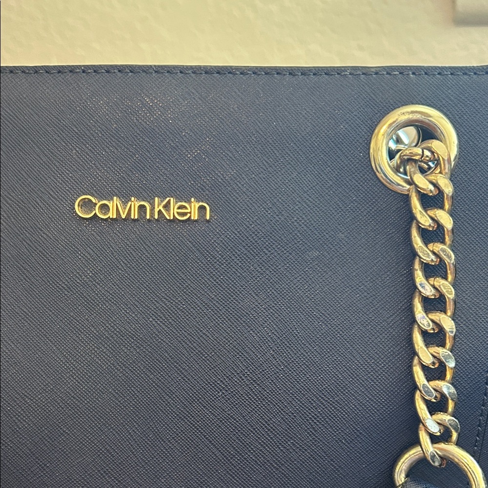 Calvin Klein Navy Tote with Silver Chain - Picture 3 of 11